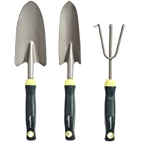 Amazon Basics Lote de herramientas de jardinería de 3 piezas- con paleta- transplantador de mano y cultivador de mano